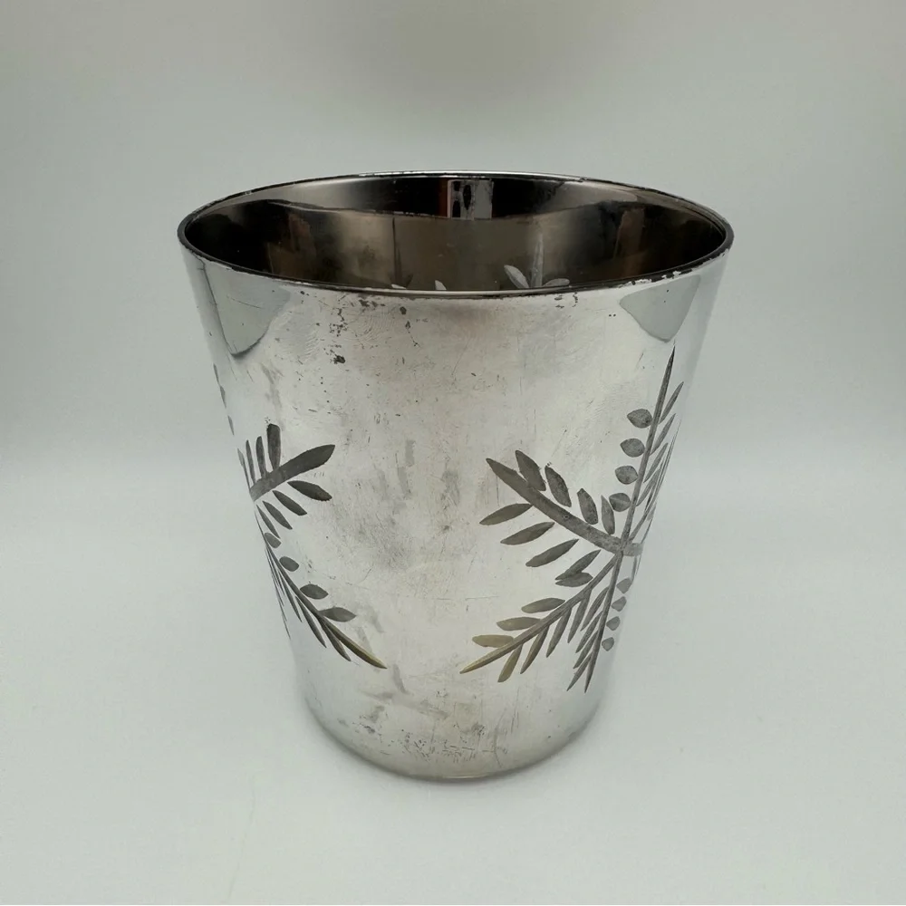 Crate & Barrel Snowflake Glass Votive Holder Silver 4” Vintage